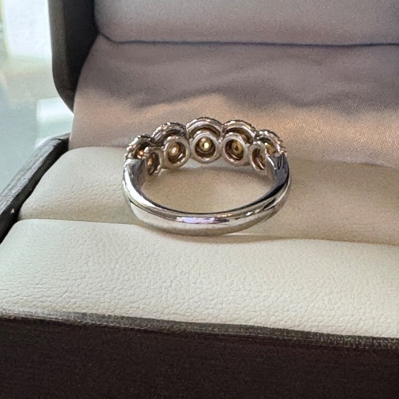 Fancy Yellow 5 Natural Diamond Eternity Ring Oval Cut 18K White Gold, Size 6 - Picture 8 of 16